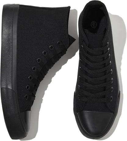 kufeiti Women's High Top Canvas Sneakers Canvas Shoes Lace up White Black Sneakers Casual Walking Shoes