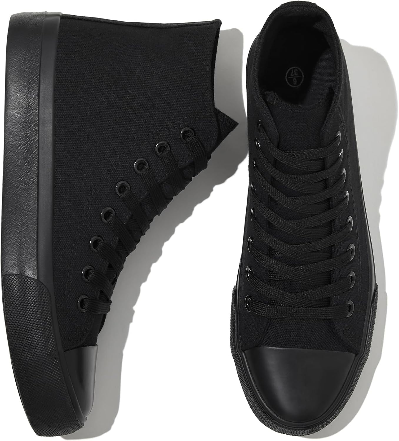 kufeiti Women's High Top Canvas Sneakers Canvas Shoes Lace up White Black Sneakers Casual Walking Shoes