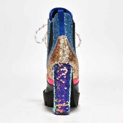 Women's Rhinestone Cowboy Booties - Western Ankle Boots with Pointed Toe, Block Heel & Lace-Up Design for Casual Dress or Party | Stylish Comfortable Short Booties (Nell)