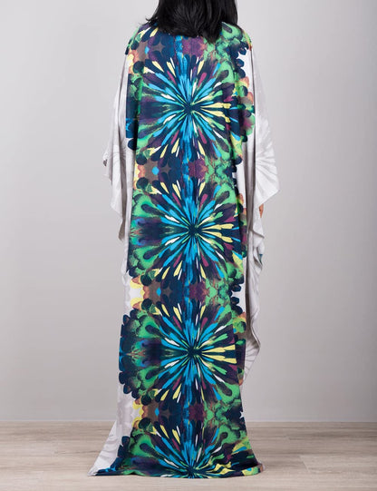 Bsubseach Women Ethnic Print Kaftan Beach Dress Plus Size Swimsuit Cover Up