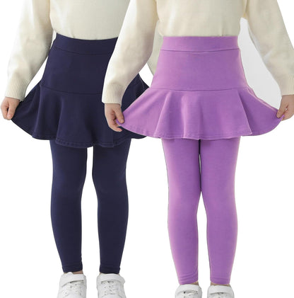 Trendy Girls' Leggings with Skirt - 2 Pack of Cotton Ruffle Skirt Pants for Kids for 3-8 Years