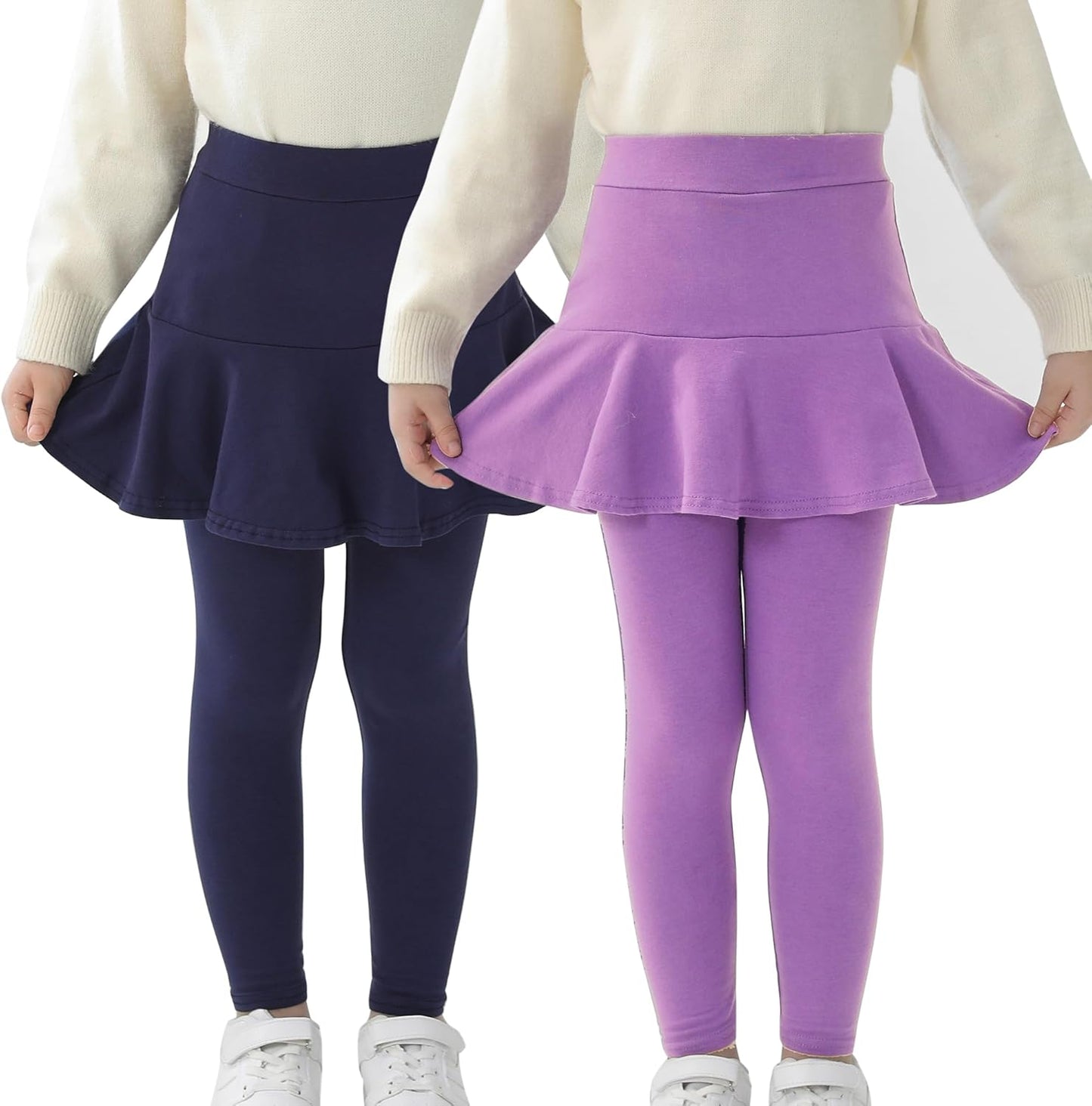 Trendy Girls' Leggings with Skirt - 2 Pack of Cotton Ruffle Skirt Pants for Kids for 3-8 Years