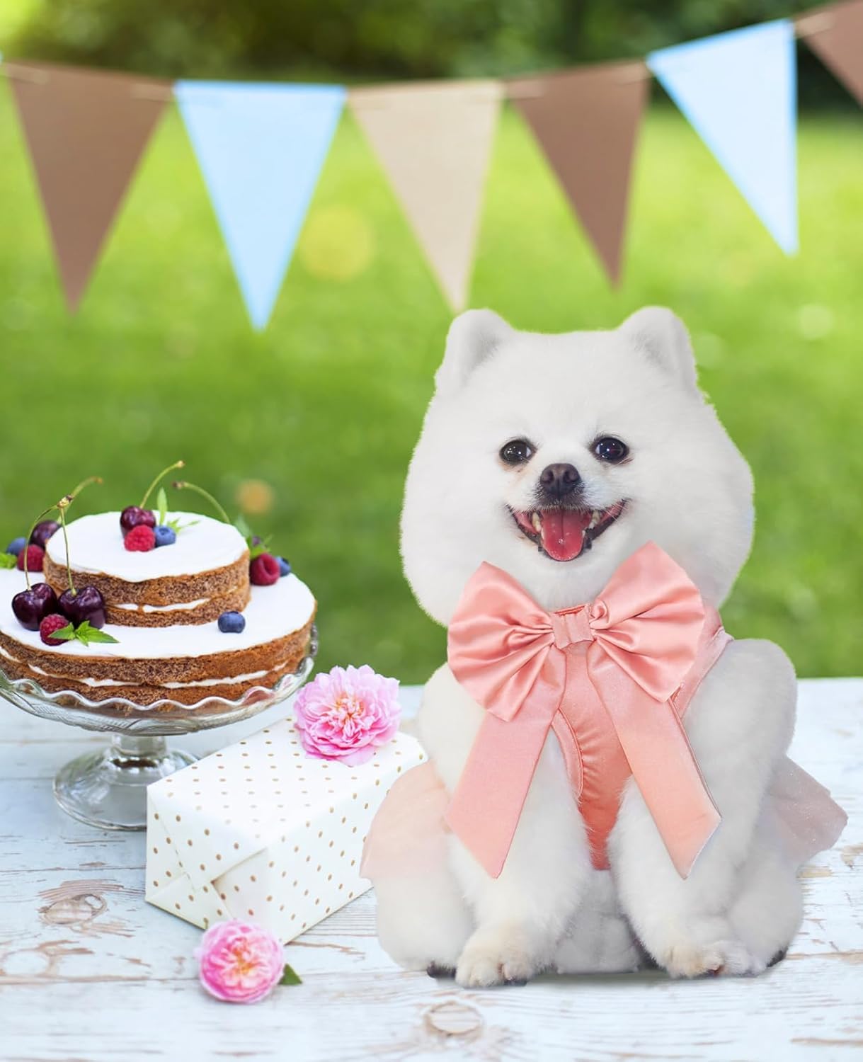 Dog Dresses, Puppy Soft Skirt, Summer Pet Clothes, Girl Dogs Wedding Outfit, Puppy Slik Outfit with Bow Tie, Dog Princess Clothes for Small Medium Breeds, White L