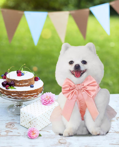 Dog Dresses, Puppy Soft Skirt, Summer Pet Clothes, Girl Dogs Wedding Outfit, Puppy Slik Outfit with Bow Tie, Dog Princess Clothes for Small Medium Breeds, White L