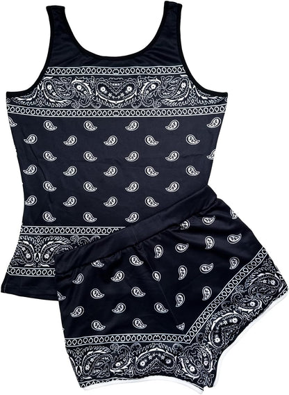 Women’s 2 Piece Pajama Set Novelty Sleeveless Tank Top and Shorts with Animal Print Comfortable Sleepwear