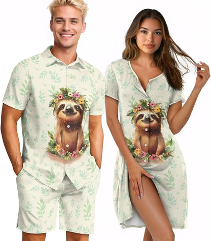 His and Her Pajamas for Couples Set Plus Size Button Down Pjs Nightgown Sleepwear Lounge Sets