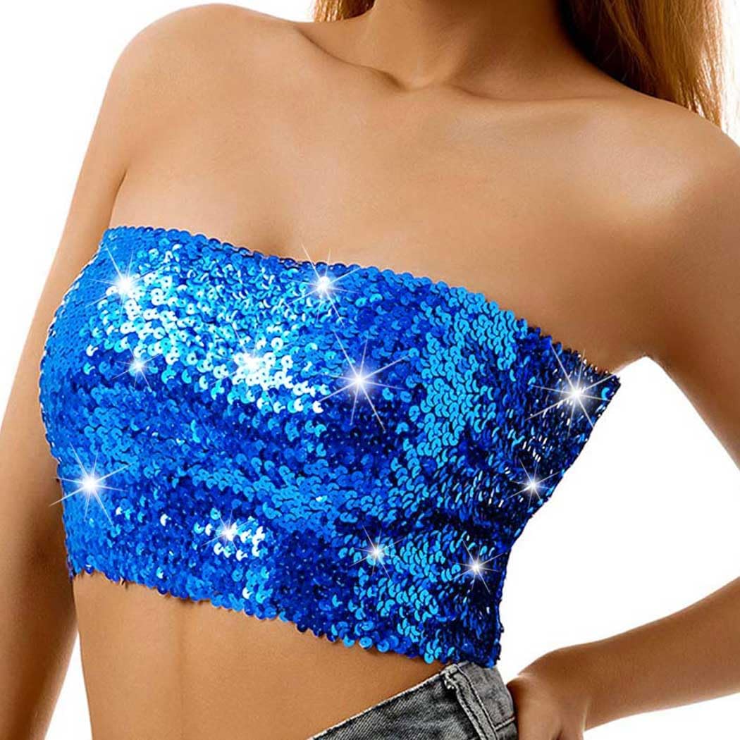 Nicute Sequin Tube Top Sparkly Crop Tops for Women