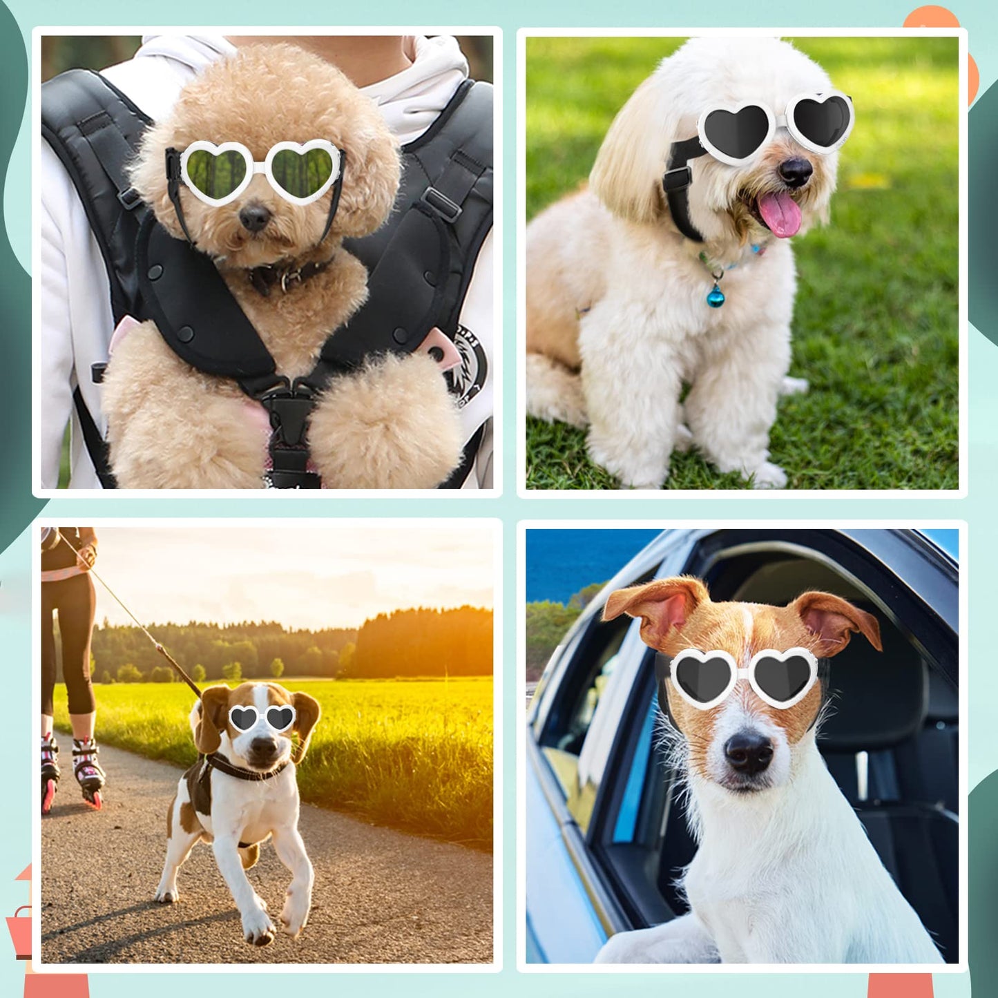 Small Dog Sunglasses UV Protection Goggles Eye Wear Protection with Adjustable Strap Doggy Heart Shape Anti-Fog Sunglasses for Pet Dogs Sun Glasses Doggie Windproof Glasses, Pink