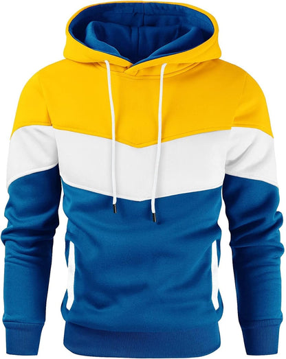 Gesean Men's Novelty Color Block Pullover Fleece Hoodie Long Sleeve Casual Sweatshirt with Pocket