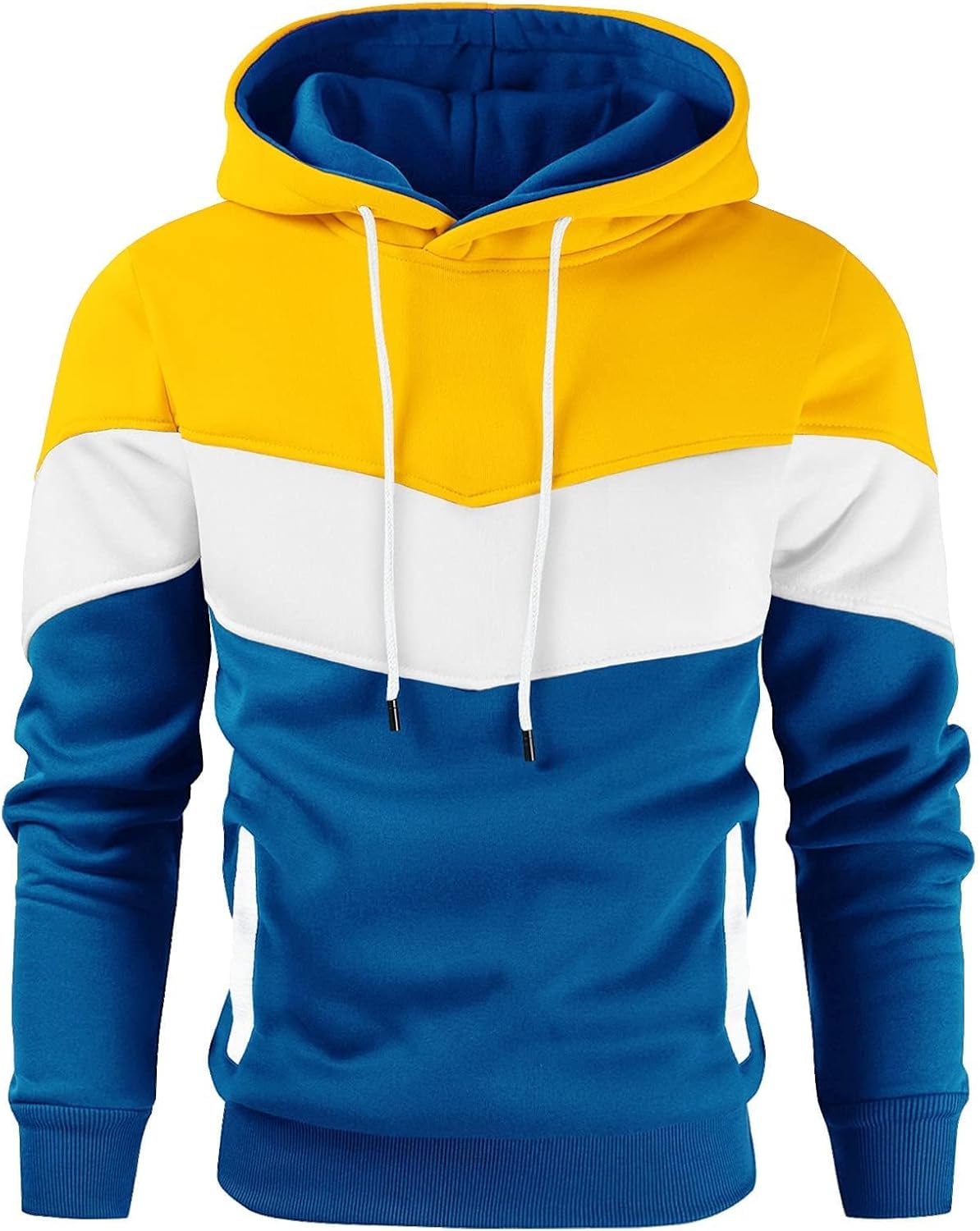 Gesean Men's Novelty Color Block Pullover Fleece Hoodie Long Sleeve Casual Sweatshirt with Pocket