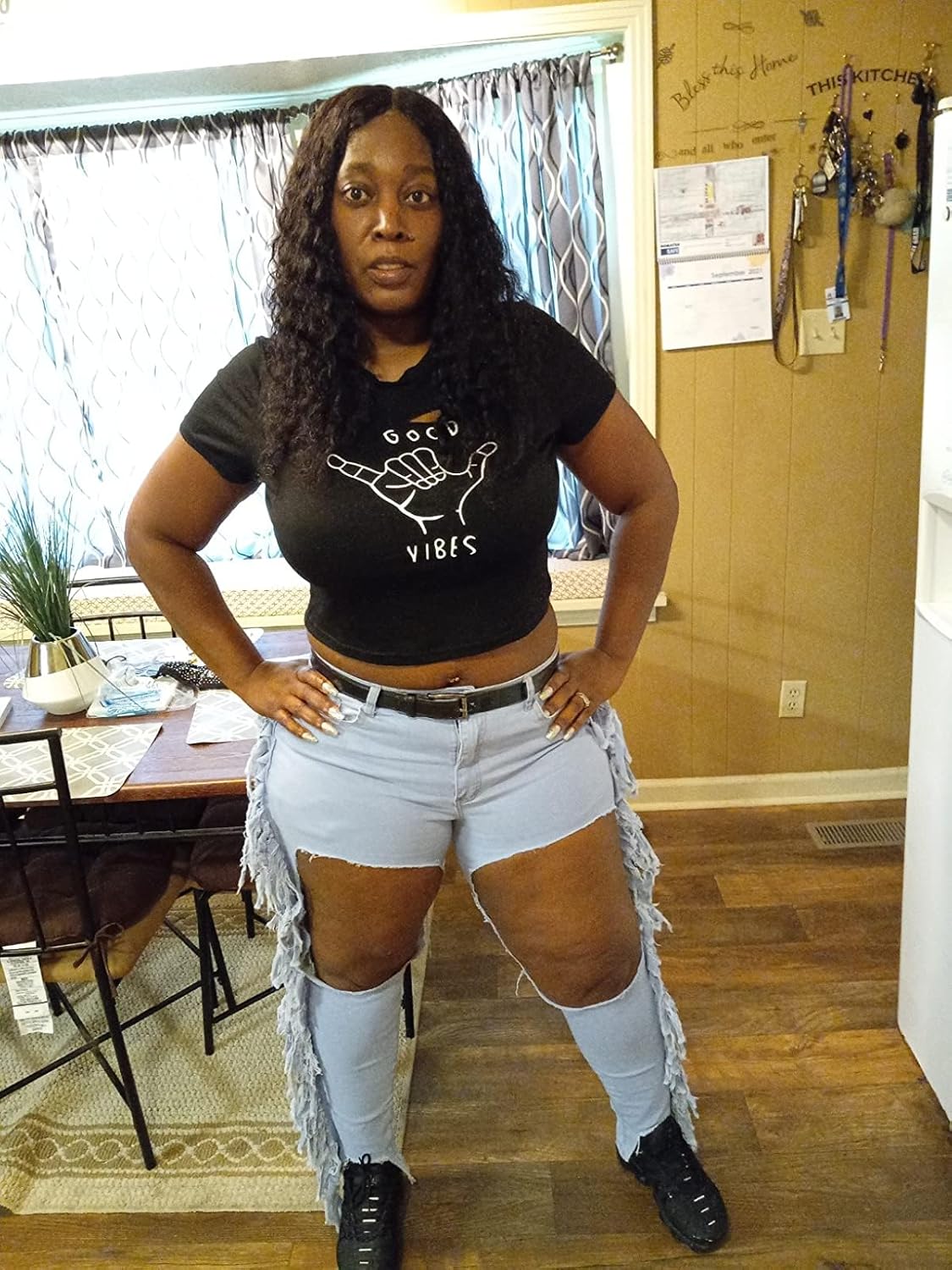 Women's Skinny Ripped Jeans Stretch Destroyed Mid High Waist Denim Pants