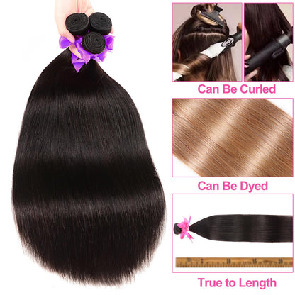 Straight Bundles Human Hair 10A Human Hair 3 Bundles Straight Hair 22 24 26 Inch Brazilian Virgin Deals Human Hair Extensions Natural Color