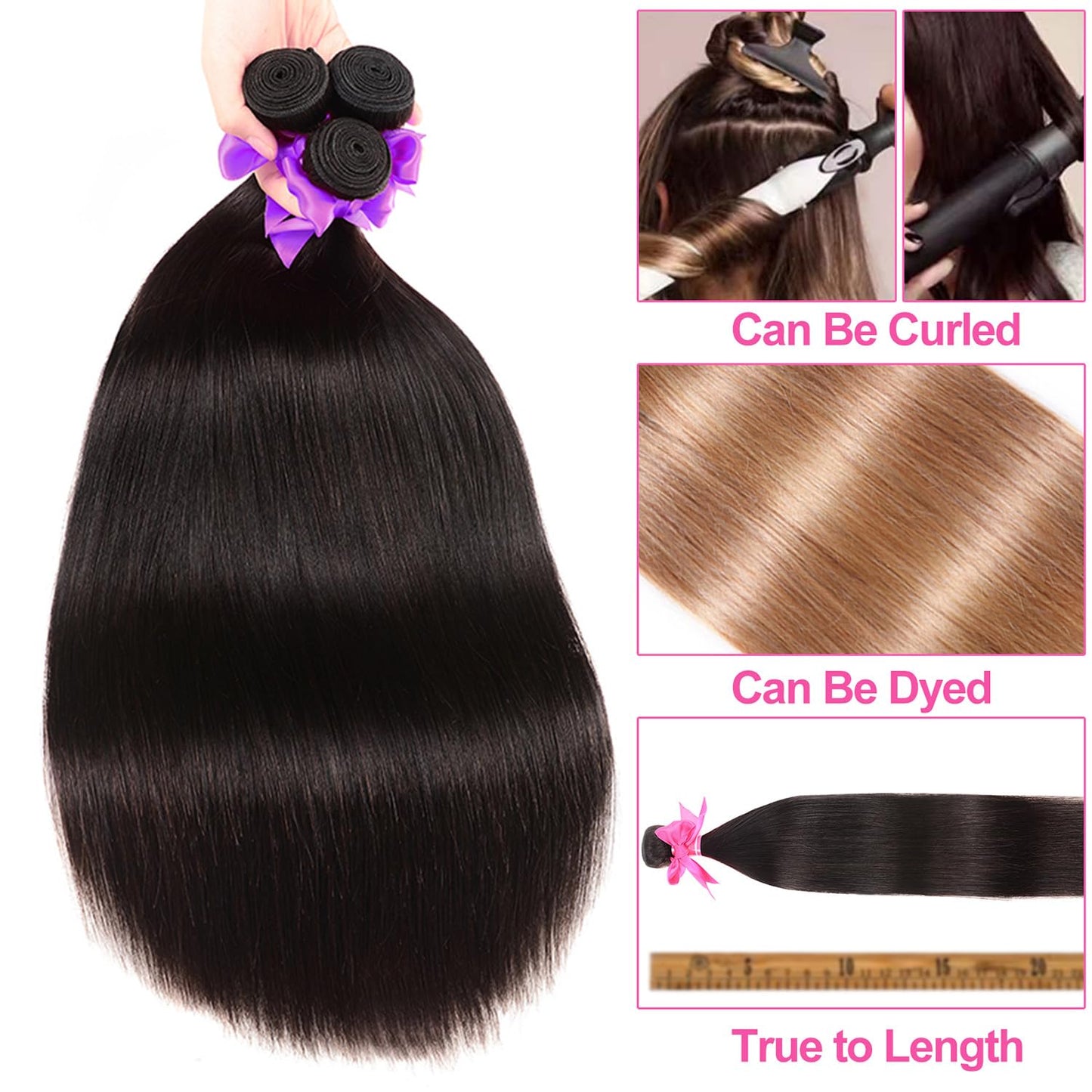 Straight Bundles Human Hair 10A Human Hair 3 Bundles Straight Hair 22 24 26 Inch Brazilian Virgin Deals Human Hair Extensions Natural Color