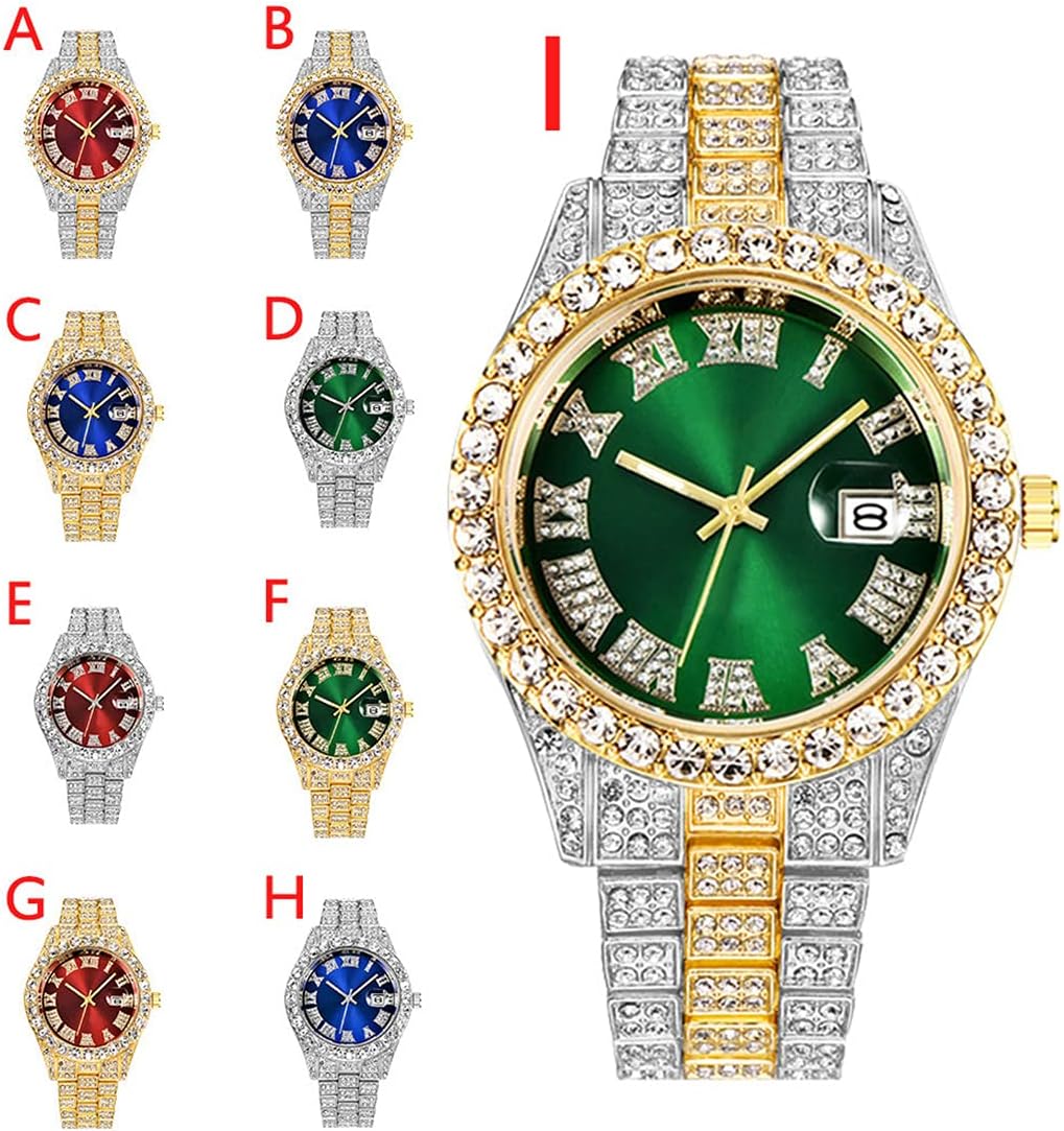 BESTKANG Unisex Luxury Iced Out Watch Mens Diamond Watches Roman Numerals Watches Quartz Analog Wrist Watch