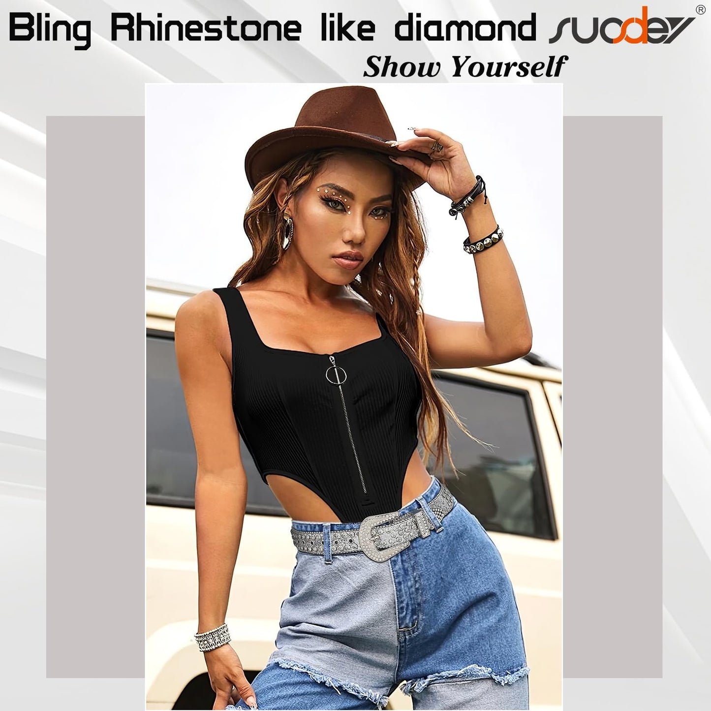 SUOSDEY Rhinestone Belt Unisex Sequin Strap Bling Crystal Western Studs Glitter Luxury Belt for Jeans Pants Dress