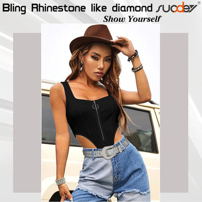 SUOSDEY Rhinestone Belt Unisex Sequin Strap Bling Crystal Western Studs Glitter Luxury Belt for Jeans Pants Dress