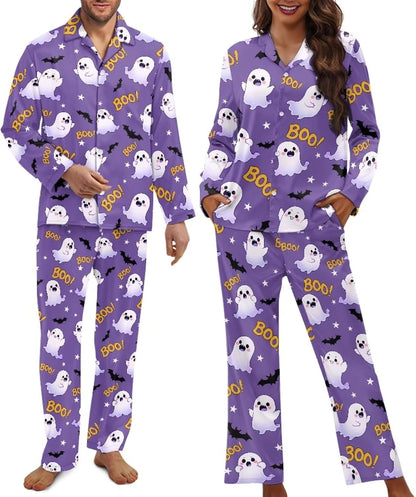Matching Pajamas for Couple Soft Funny Front Button long Sleeve Pajamas
