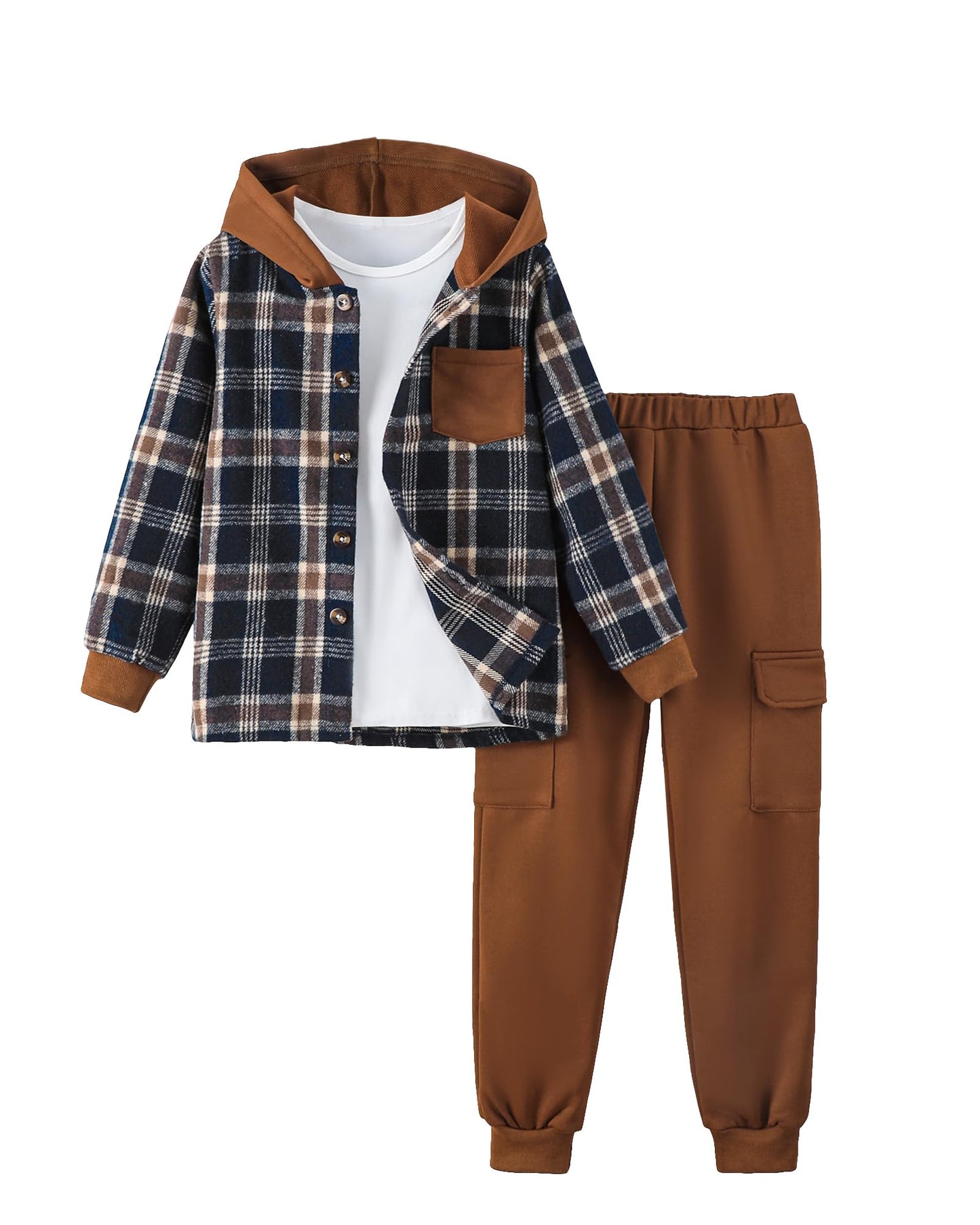 Boys Clothes Fall Winter Outfits, Toddler Boy Sweatsuit Plaid Hoodie Pants Clothing Set For Kids Boys Size 5-12 Years