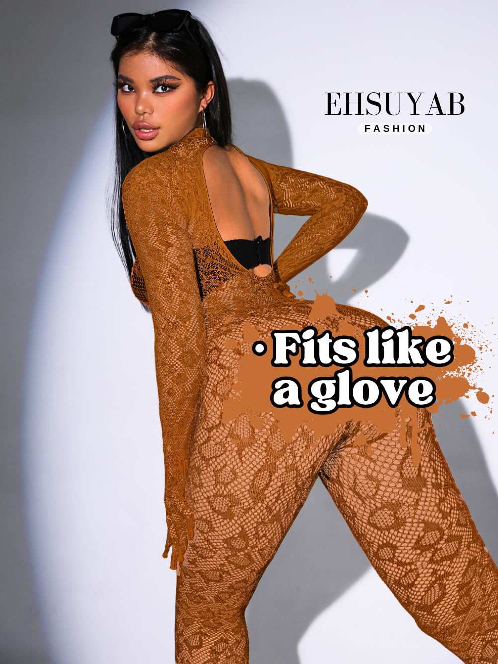 Sexy Lace Leopard Jumpsuit For Women, Fishnet Bodysuit Glow Party Club, Poster One Piece Mesh Full Body Rave Outfits