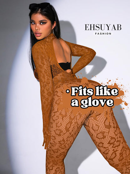 Sexy Lace Leopard Jumpsuit For Women, Fishnet Bodysuit Glow Party Club, Poster One Piece Mesh Full Body Rave Outfits