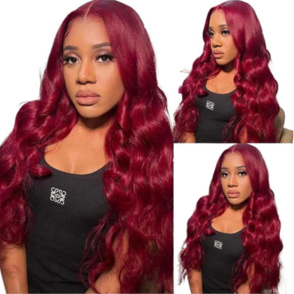 28 Inch 99j Burgundy Lace Front Wigs Human Hair Red Burgundy Wig Human Hair 180% Density 13x6 Body Wave Lace Front Wigs Pre Plucked Glueless Lace Front Wigs Human Hair Wigs for Women