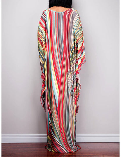 Bsubseach Women Ethnic Print Kaftan Beach Dress Plus Size Swimsuit Cover Up