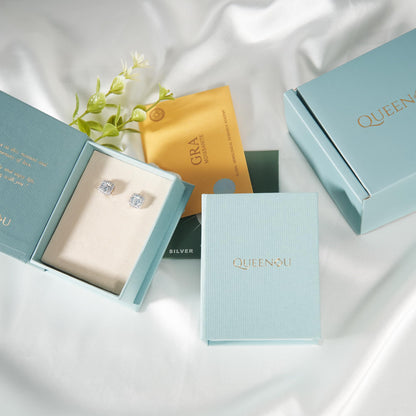 Moissanite Stud Earrings, VVSI Quality D Color Round Cut, Lab Created 925 Sterling Silver with 18K White Gold Plated, Double Halo Design – Idea Gift for Women Men