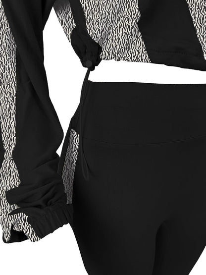 Women 2 Piece Outfit Long Sleeve Zip Up Crop Jacket High Waist Stretchy Pants