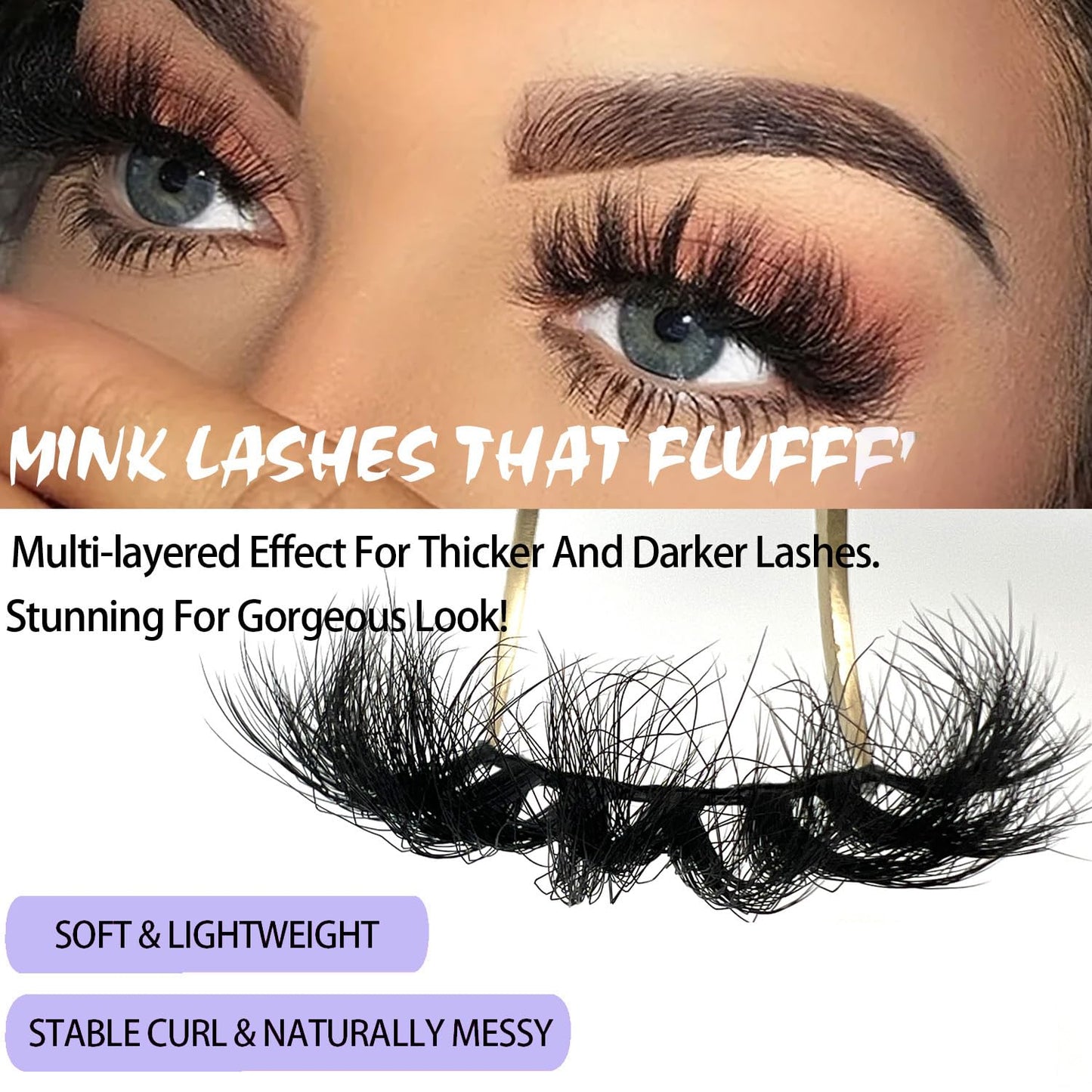 Mink Lashes Fluffy Big Dramatic Thick False Eyelashes, Soft 20mm Volume 3D Faux Mink, 20 Pairs Eyelashes Pack, 25mm Full Strip Lashes That Look Like Extensions