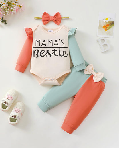 Mioglrie Baby Girl Clothes Newborn Girl Fall Winter Outfits Pants Set Preemie Clothing Headband 0 3 6 12 18 Months