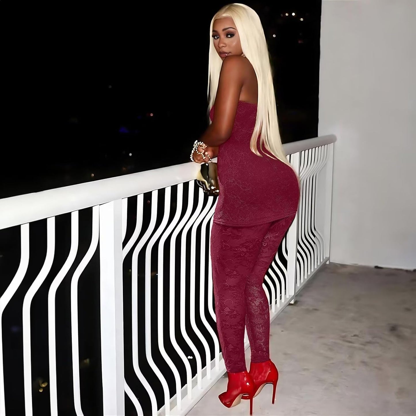 Kafiloe Sexy 3 Piece Outfits for Women Clubwear Lace Tube Mini Dress Top with Stockings Set Birthday Outfits