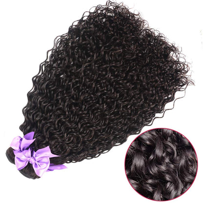Water Wave Bundles With Closure Human Hair - 18 20 22+16, Wet and Wavy, 3 Bundles, 100% Unprocessed, Deep Curly, Natural Black Color