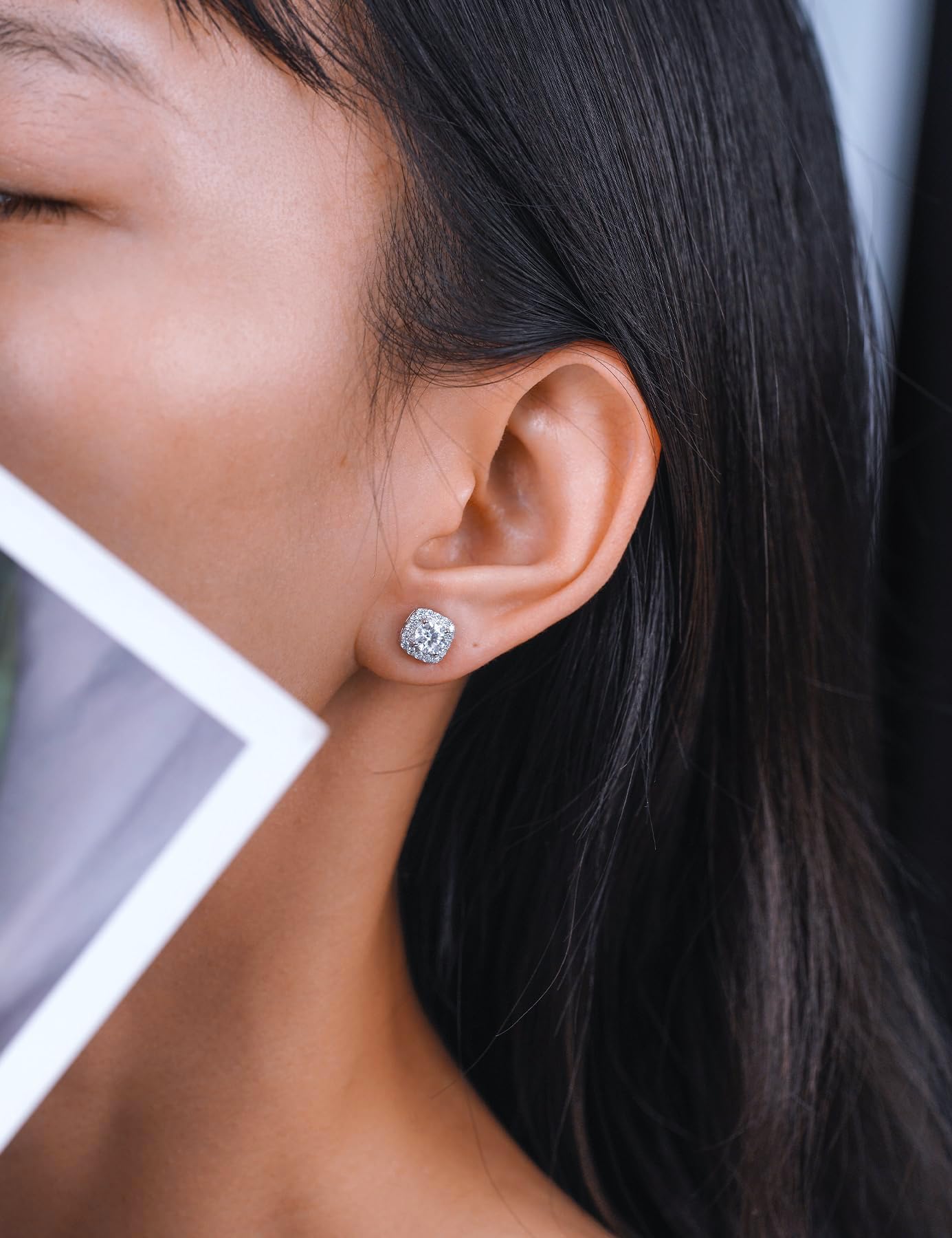 IMOLOVE Moissanite Stud Earrings for Women in Sterling Silver Hypoallergenic 1-3CT D Color Round Cut Moissante Earrings