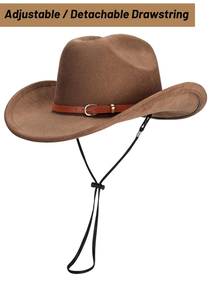 Ibeauti Cowboy Hat with Fringed Bandana Set for Women Wide Brim Western Cowgirl Hat Paisley Head Wrap Scarf