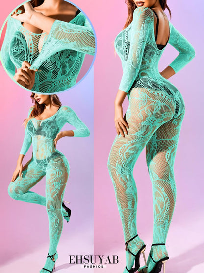 Women Sexy Body Stockings, Fishnet Bodysuit Glow Party Rave, Exotic Dancer Wear Fishnets Lingerie Outfits Plus Size