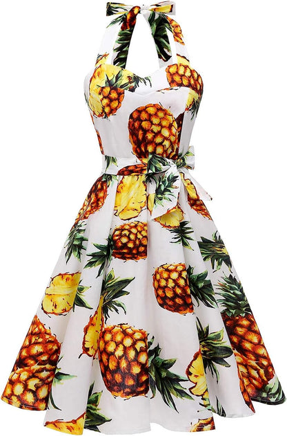 Topdress Women'sVintage Polka Audrey Dress 1950s Halter Retro Cocktail Dress