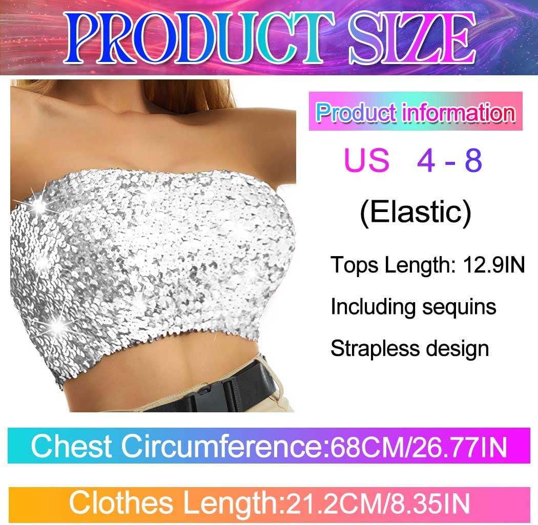 Nicute Sequin Tube Top Sparkly Crop Tops for Women