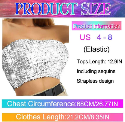 Nicute Sequin Tube Top Sparkly Crop Tops for Women