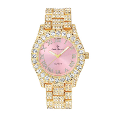 Charles Raymond Women's Big Rocks Bezel Colored Dial with Roman Numerals Fully Iced Out Watch - ST10327LA