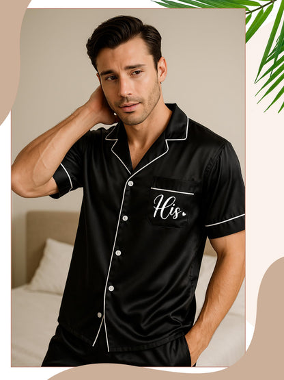 Jecery His and Hers Matching Pajamas for Couples Satin Short Sleeve Sleepwear Pjs Matching Sets Button Down Pjs Loungewear