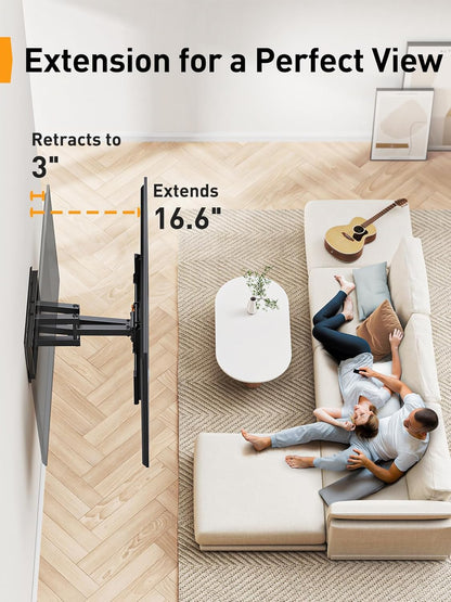 Perlegear UL Listed Full Motion TV Wall Mount for 42-85 inch TVs up to 132 lbs, TV Mount with Dual Articulating Arms, Tool-Free Tilt, Swivel, Extension, Leveling, Max VESA 600x400mm, 16" Studs, PGLF8