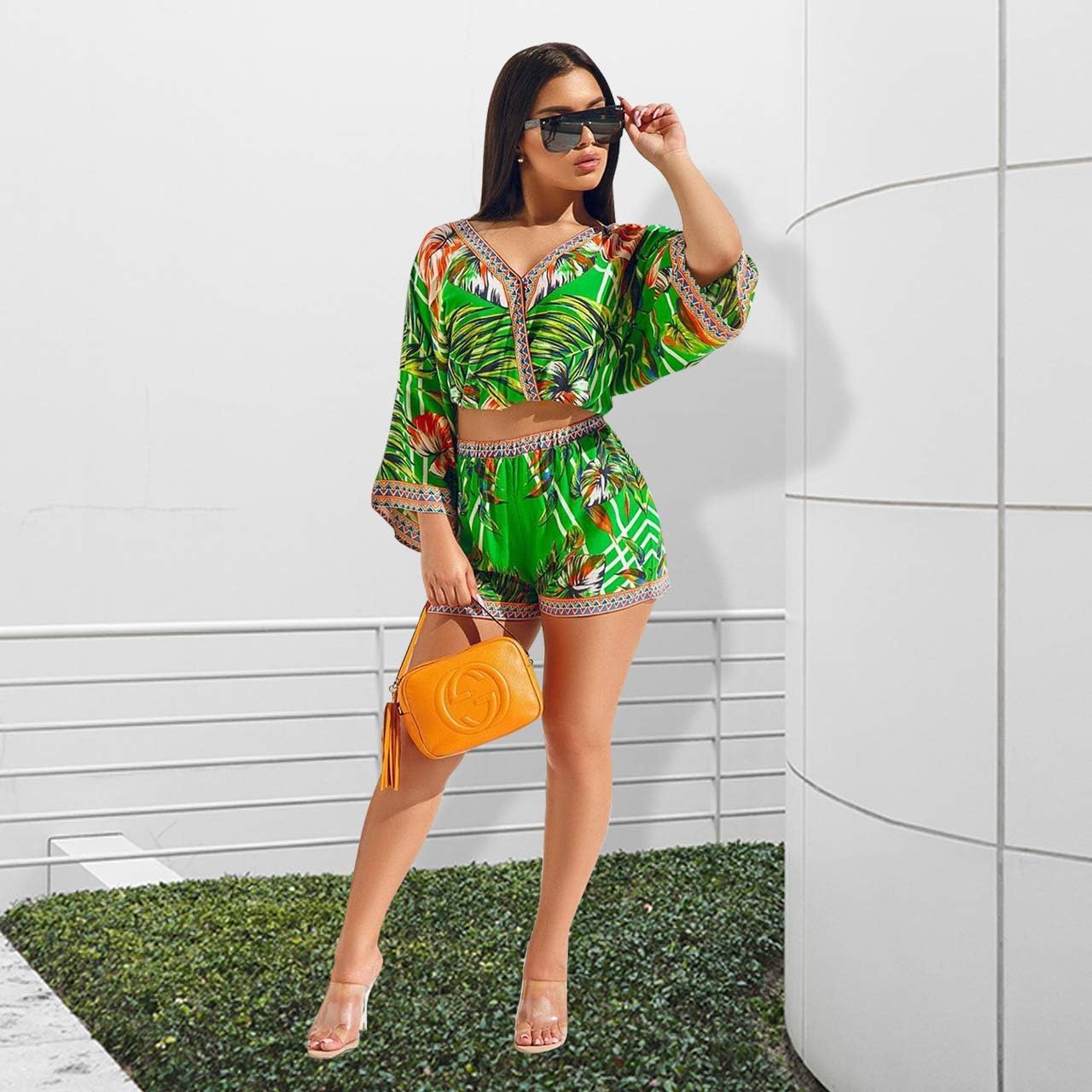 Sexy Two Piece Shorts Set - African Floral Jumpsuits Rompers Vacation Club Outfit