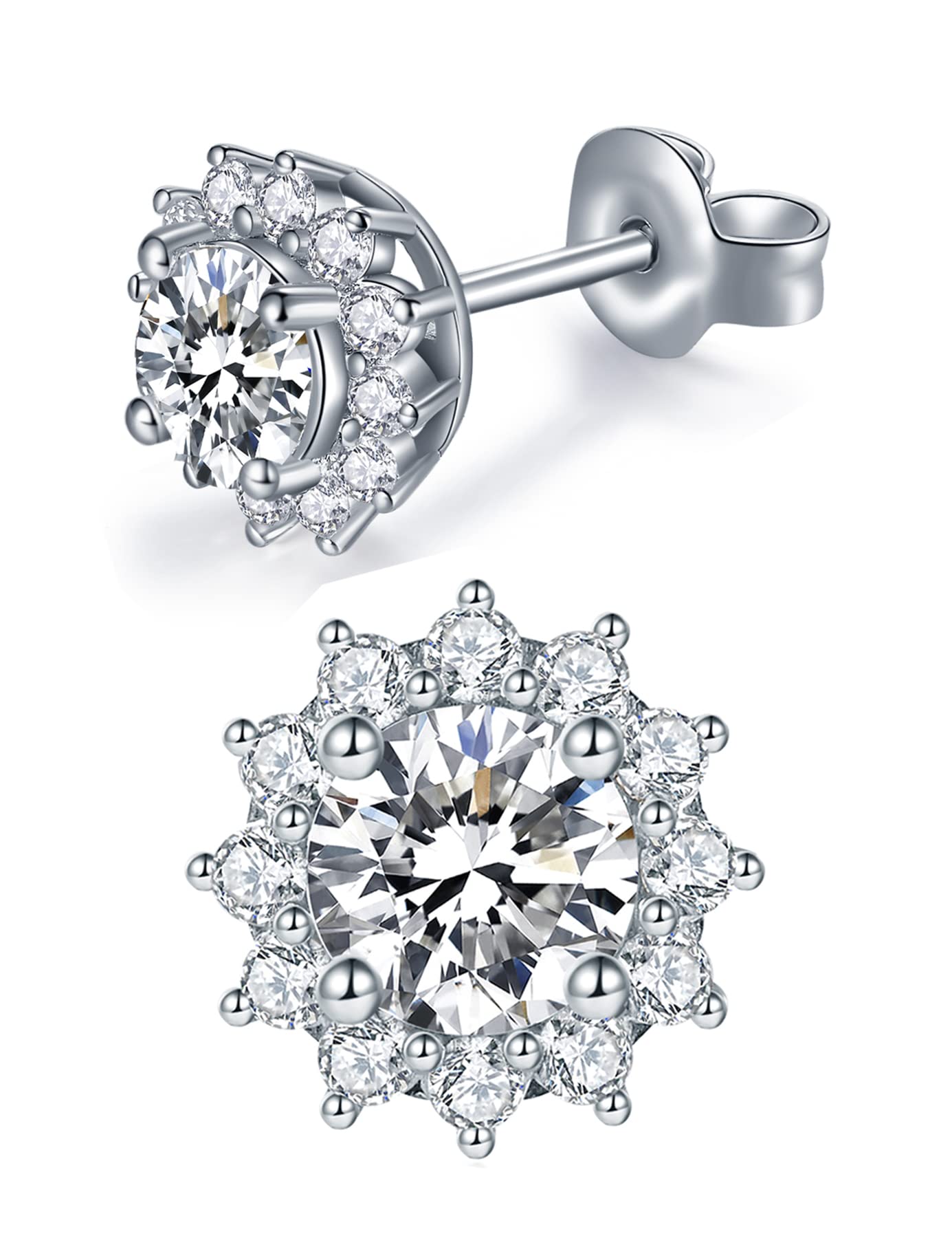 IMOLOVE Moissanite Stud Earrings for Women in Sterling Silver Hypoallergenic 1-3CT D Color Round Cut Moissante Earrings