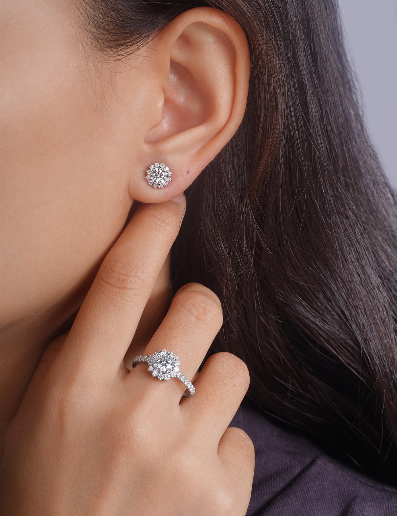 IMOLOVE Moissanite Stud Earrings for Women in Sterling Silver Hypoallergenic 1-3CT D Color Round Cut Moissante Earrings