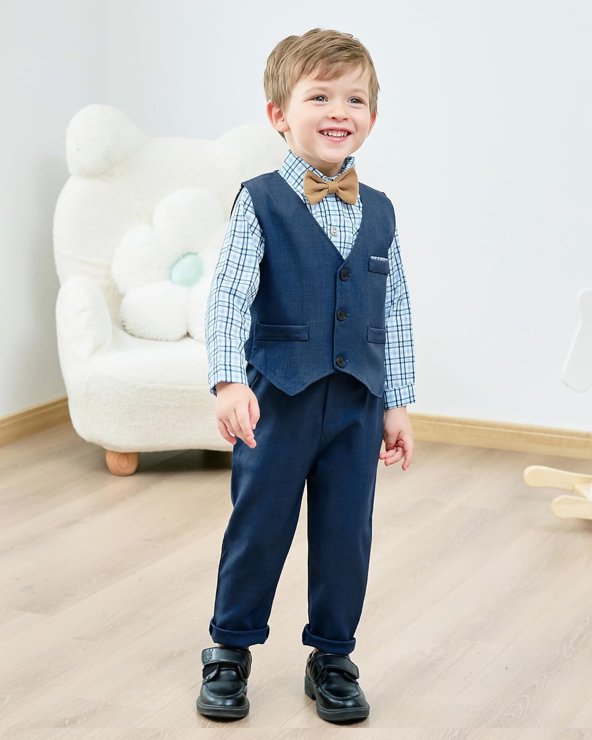ZOEREA Toddler Boy Suit Formal Wedding Outfits Gentleman Clothes Long Sleeve Shirt + Suspender Pants + Bowtie