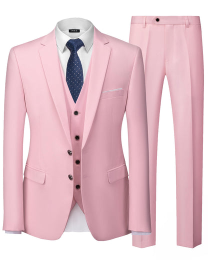 MY'S Men's 3 Piece Slim Fit Suit Set with Tie, 2 Button Blazer Jacket Vest & Pants, Business Wedding Party Prom Suit for Men