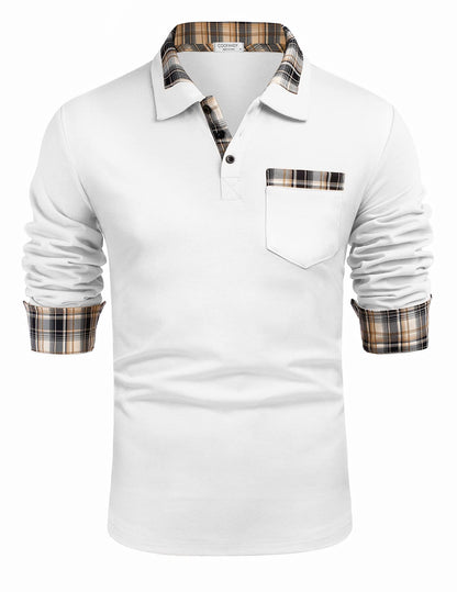 COOFANDY Men's Casual Polo Shirt Long Sleeve Classic Plaid Button Tees with Pockets