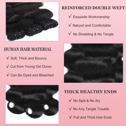 12A Human Hair Bundles with Closure Body Wave Bundles 20 22 24+18 Inch 5X5 HD Lace Closure Human Hair 100% Brazilian Virgin Hair Extensions 3 Bundles Deals Hair Quick Weave Bundle for Women