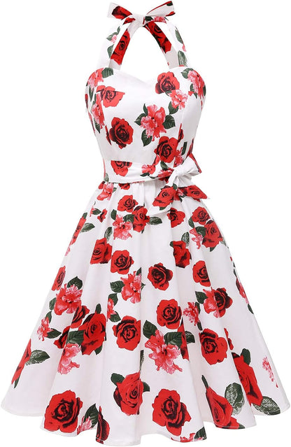 Topdress Women'sVintage Polka Audrey Dress 1950s Halter Retro Cocktail Dress