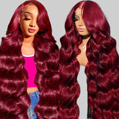 28 Inch 99j Burgundy Lace Front Wigs Human Hair Red Burgundy Wig Human Hair 180% Density 13x6 Body Wave Lace Front Wigs Pre Plucked Glueless Lace Front Wigs Human Hair Wigs for Women
